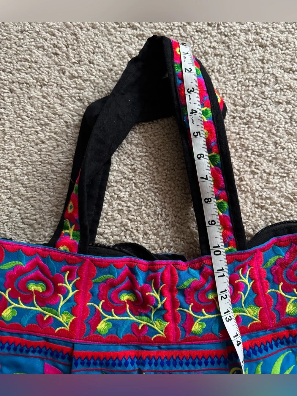 Vibrant Embroidered Floral Tote Bag